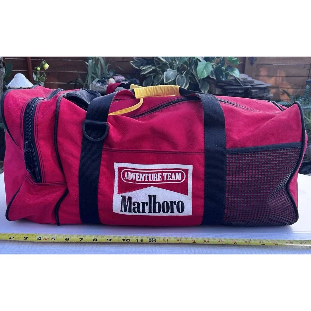 Vintage 1990’s Marlboro Adventure Team Red Duffle Bag Travel Gym Bag Nice